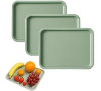 Zephyra Pack of 3 Plastic Serving Trays, Rectangular, Practical and Reusable Tea Tray, Serving Plates for Kitchen, Dining Room, Cafe, Hotel, 24.8 x 17.8 cm, Green
