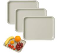 Zephyra Pack of 3 Plastic Serving Trays, Rectangular, Practical and Reusable Tea Tray, Serving Plates for Kitchen, Dining Room, Cafe, Hotel, 24.8 x 17.8 cm, Khaki