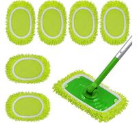 ZephyrCraft 6 Pcs Reusable Swiffer Mop Cloths, Green Chenille Velvet, Washable, Wet & Dry Use, Compatible with All Hard Floors