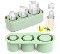 ZephyrCraft Stanley Cup Ice Cube Mold, Silicone Tray with Lid & Bin for 30-40Oz Tumbler, 3 Hollow Cylinder Ice Molds for Chilling Cocktails, Whiskey, Drinks, Coffee (Green)