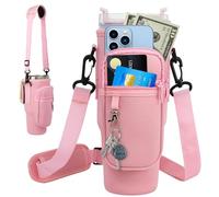 ZephyrCraft Water Bottle Bag for Stanley Cup 40oz, Water Bottle Holder with Reusable Silicone Straw Cover Adjustable Strap & Phone Pocket, Accessories for Stanley Cup for Walking and Hiking (Pink)