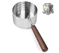 ZephyrHome Pet Measuring Cup, Stainless Steel with Titanium Coating, Silver, 1, Sturdy & Scratch Resistant, Precise 250ml, Ergonomic Wooden Handle, Easy to Clean, Ideal for Pet Food & Kitchen Use