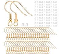 ZEPIQOR 200 Pieces Gold Hooks Earrings DIY Hooks Hypoallergenic Earrings Nickel Free Hooks DIY Earrings Hooks for Earrings, 100 Gold and 100 Transparent Caps