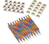 ZEPIQOR 42 Pieces Coloured Pencils Set 12 Rainbow Coloured Pencils and 30 Rainbow Erasers, Rainbow Pencils for Children, Multicolor Pencil, Rainbow Pencil, Children's Coloured Pencils for Drawing