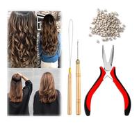 ZEPIQOR Microring extensions, micro ring hair extension set with 1 micro ring hair pliers, 1 piece micro ring needle threader, 1 pull hook and 500 pieces micro rings for hair extension accessories