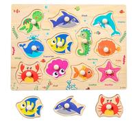 ZEPIQOR Montessori Toys 1 Year 2 3 Year Old Educational Games Ideal for Christmas or Birthday Gifts Wooden Games Composed of Ocean Puzzle for Boys and Girls (Ocean)