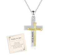 Zepmais Copper Two Tone Nail Cross Necklace Engraved John 3:16, 14K Gold Plated Religious Christian Pendant Jewelry