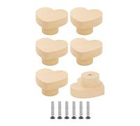 Zepolu 6Pcs Natural Heart Shape Wood Cabinet Knobs Pulls Handles 1.2" Diameter, Handmade Wooden Drawer Knobs and Screws for Boho Furniture Dresser Handles Hardware Pulls Kitchen Cabinet Wooden Knobs