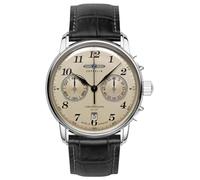 Zeppelin 7678-5 LZ129 Hindenburg Chronograph Men's Watch - Silver Stainless Steel - Champagne Dial - Leather Strap - Japanese Quartz Movement - Made in Germany