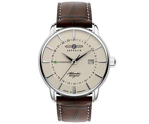 Zeppelin 8442 Atlantic Series Quartz GMT Date Men's Watch with Leather Strap