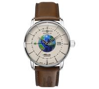 Zeppelin Atlantic Series 8468-5 Men's Automatic Watch with GMT and Brown Leather Strap, Strap.