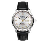 Zeppelin 9664-1 Méditerranée Men's Automatic Watch 40 mm | Made in Germany, silver dial, automatic movement, leather strap, date and day of the week, 5 ATM