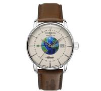 Zeppelin Atlantic Series 8468-5 Men's Automatic Watch with GMT and Brown Leather Strap, Strap.