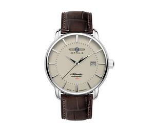 Zeppelin Atlantic Series Men's Watch Automatic 5 ATM with Crocodile Look Leather Strap 8460, Cream / brown, Strap.