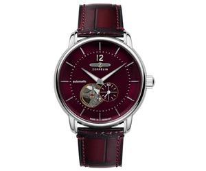 Zeppelin Automatic Watch Series LZ 120 Lake Constance with Crocodile Look Leather Strap 8166 in Various Colours, Wine red / wine red, Strap.