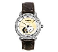 Zeppelin Men's Automatic Open Heart Friedrichshafen Watch Brown/Gold 8566-5, silver, Modern