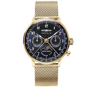 Zeppelin LZ129 Hindenburg Series Women's Watch with Case Diameter 36 mm - Moon Phase, Day of The W ate and Calendar 7039, 7040m-2 - Gold/Blue/Milanese Bracelet, Bracelet