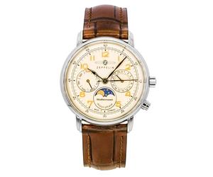 Zeppelin Mediterranee Champagne Dial Leather Strap Quartz 96375 Men's Watch
