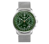 Zeppelin Men's Watch with Milanese Strap Series LZ126 Los Angeles Chronograph Date 7614M-4, Silver / green dial / metal strap