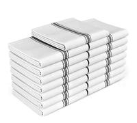 Zeppoli 15-Pack Kitchen Tea Towels - 100% Cotton Dish Cloth Set for Drying & Cleaning - Soft, Absorbent & Reusable - White with Black Stripes
