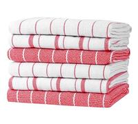 Zeppoli Classic Kitchen Towels - 6 Pack 100% Natural Cotton Towel Set, Reusable Wash Cloths, Absorbent Dish Towels, Machine Washable Hand Towels, Kitchen Essentials, 20 x 28 - Red VAR