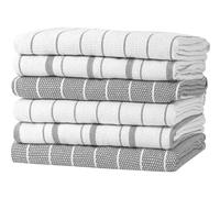 Zeppoli Classic Kitchen Towels - 6 Pack 100% Natural Cotton Towel Set, Reusable Wash Cloths, Absorbent Dish Towels, Machine Washable Hand Towels, Kitchen Essentials, 20” x 28” - Gray VAR