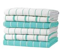 Zeppoli Classic Kitchen Towels - 6 Pack - 20 by 28 inches - 100% Natural Cotton Dish Reusable Cleaning Cloths - Super Absorbent - Machine Washable Hand Towels (Aqua)