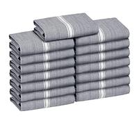 Zeppoli Tea Towel Set Kitchen Towels -100% Natural Cotton Dish Catering Towels - Soft and Absorbent Reusable Cleaning Cloths (Grey White Striped, 15 Pack)
