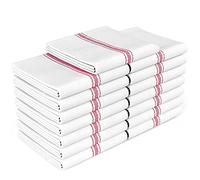 Zeppoli Tea Towel Set Kitchen Towels - 36 x 64 CM 100% Natural Cotton Dish Catering Towels - Soft and Absorbent Reusable Cleaning Cloths (White Red Striped)