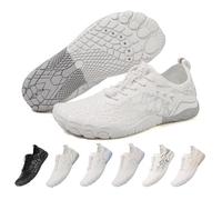 ZEPYFXIT Water Shoes Woman Man Quick Dry Barefoot Footwear Lightweight Flexible Barefoot Sneakers Sports Breathable Pool Beach, White/Grey, 7 UK