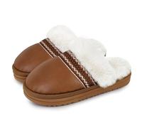 ZEPYFXIT Women's Memory Foam Slippers Men Ladies Winter Warm House Slippers Fluffy Fur Lined Leather Home Shoes(Brown 198,4/5 UK)