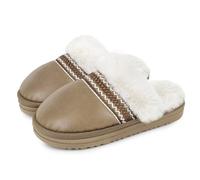 ZEPYFXIT Women's Memory Foam Slippers Men Ladies Winter Warm House Slippers Fluffy Fur Lined Leather Home Shoes(Khaki 198,4/5 UK)