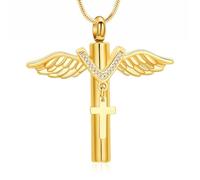 zeqingjw Angel's Wings Crosss Urn Necklace for Ashes Crystal Cross Cremation Jewelry Keepsake Ash Holder Pendant Memorial Gift for Women Men, Stainless Steel, No Gemstone
