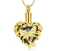 zeqingjw Butterfly Urn Necklaces for Ashes Urn Jewelry for Human Pet Ashes for Women Heart Cremation Necklace for Ashes, Metal, stainless-steel