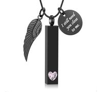 zeqingjw Cremation Jewelry for Ashes for Men Women with Angel Wing Charm Vertical Bar Urn Necklaces for Ashes Keepsake Loved Ones Memorial Vial Pendant, Stainless Steel, No Gemstone