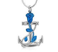 zeqingjw Cremation Jewelry for Ashes Pendant - Ship's Anchor Urn Necklace Rose Flower Keepsake Urn Memorial Ash Jewelry for Women Men, Stainless Steel, No Gemstone