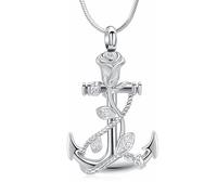 zeqingjw Cremation Jewelry for Ashes Pendant - Ship's Anchor Urn Necklace Rose Flower Keepsake Urn Memorial Ash Jewelry for Women Men, Stainless Steel, No Gemstone