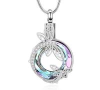 zeqingjw Cremation Jewelry Urn Necklace for Ashes Pendants Butterfly with Flower Memorial Funeral Keepsake Jewelry for Ashes, Metal, stainless-steel