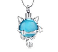 zeqingjw Pet Cremation Jewelry for Ashes Cute Cat Urn Necklace for Women Funeral Keepsake Loved Ones Moonstone Cat Ashes Memorial Urn Locket Keepsake Pendant Gift, Stainless Steel, stainless steel