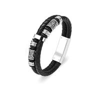 zeqingjw Urn Bracelet for Ashes for Men Viking Thor's Hammer Cremation Bracelet Ashes Keepsake Bangle Leather Braided Urn Jewelry for Loved One, 22 cm, Stainless Steel, Lava Stone