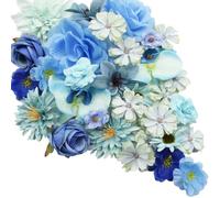 Zequech 35 PCS Crafts Artificial Flowers, Blue Series Mini Decorative Flowers, Cake Bridal Bouquet Flower Wall Board Wedding Party Home Garden Flower Wreath DIY Decoration, Photography Props