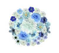 Zequech 35 PCS Crafts Artificial Flowers, Blue Series Mini Decorative Flowers, Cake Bridal Bouquet Flower Wall Board Wedding Party Home Garden Flower Wreath DIY Decoration, Photography Props