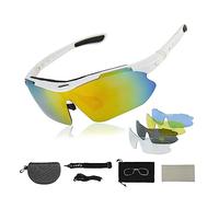 Zequech Polarized Cycling Glasses, 5 Different Scene Functions'S Interchangeable Lenses, Outdoor Sport Detachable Glasses Cord Headband, for Driving Night Rain Low Visibility Fishing (White Frame)