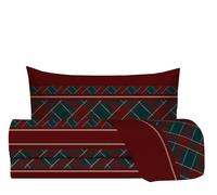 zer0bed, Tartan Single Bed Sheet Set, Single Bed Set, Made in Italy, 100% Cotton, Burgundy Green, Top Sheet, Fitted Sheet, Pillowcase
