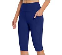 ZERAOKE Capris Athletic Pants for Women with Pockets,Female High Waist Yoga Leggings for Gym Running Training Pilates-Blue-S