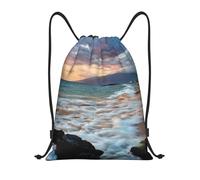 ZERAOKE Drawstring Gym Backpack, Beach Hawaii Sunset, Lightweight Drawstring Bags For Women & Men, Water-Resistant Sports Duffle Bag, Foldable Yoga Bag With Adjustable Straps For Fitness/Travel, Small