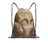 ZERAOKE Drawstring Gym Backpack, Swan Green Leaves, Lightweight Drawstring Bags For Women & Men, Water-Resistant Sports Duffle Bag, Foldable Yoga Bag With Adjustable Straps For Fitness/Travel, Small