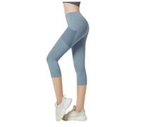 ZERAOKE High-Waist Hip Lift Casual Yoga Capri Pants for Women,Fitness Running Workout Athletic Capri Leggings-Grey Lake Blue-S