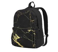ZERAOKE Large Capacity Backpack For Adult, Lightweight Daypack For Travel | Black Gold Marble, Water-Resistant Durable Backpack With Laptop Compartment, For Hiking Outdoor Gym Unisex