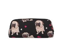 ZERAOKE Leather Pencil Case Organizer, Premium PVC Cosmetic Bag 8x5.5x20.5cm, Cute Pug Pencil Pouch with Anti-Scratch Padding, Waterproof Makeup Travel Pouch for School, Office, Travel